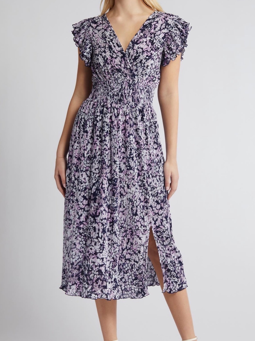 Chelsea28 Floral Midi Dress with Ruffle Sleeves